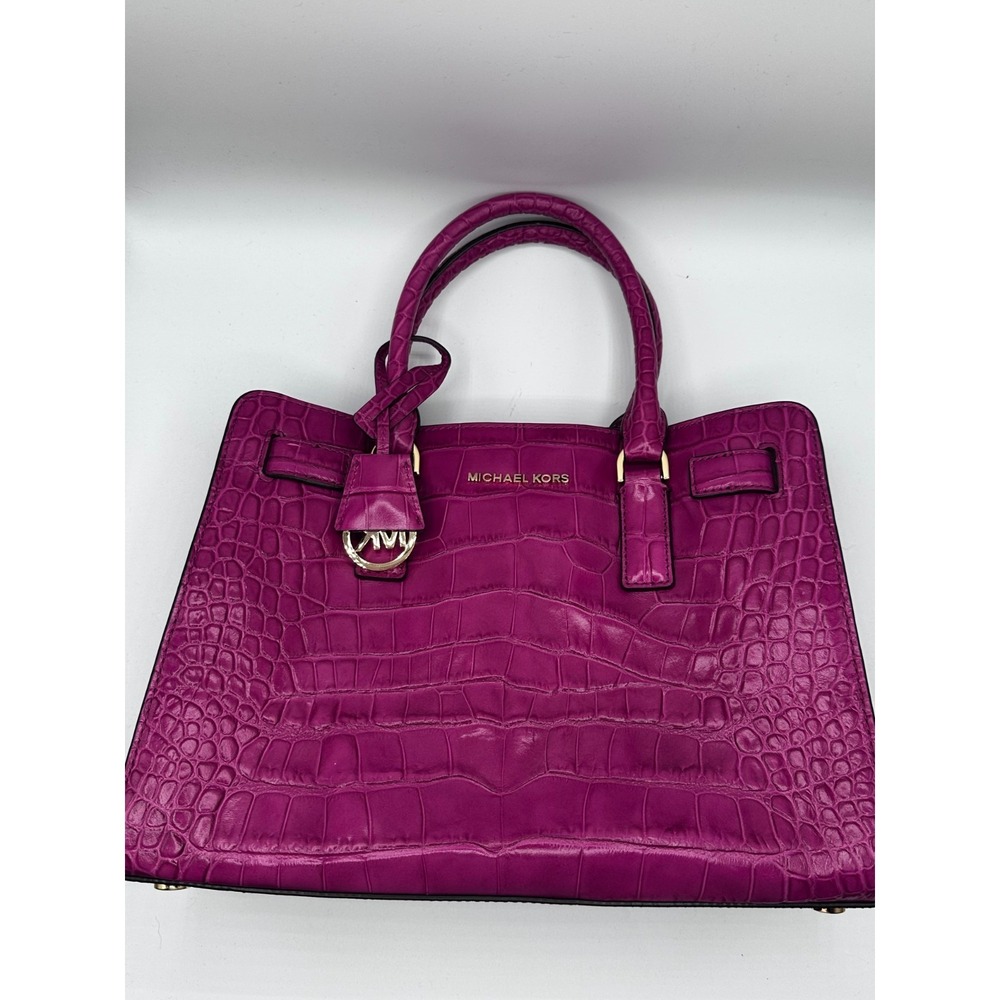 Michael Kors Pink Reptile Skin Top Handle Medium Purse w/ Bag Charm SKU 260